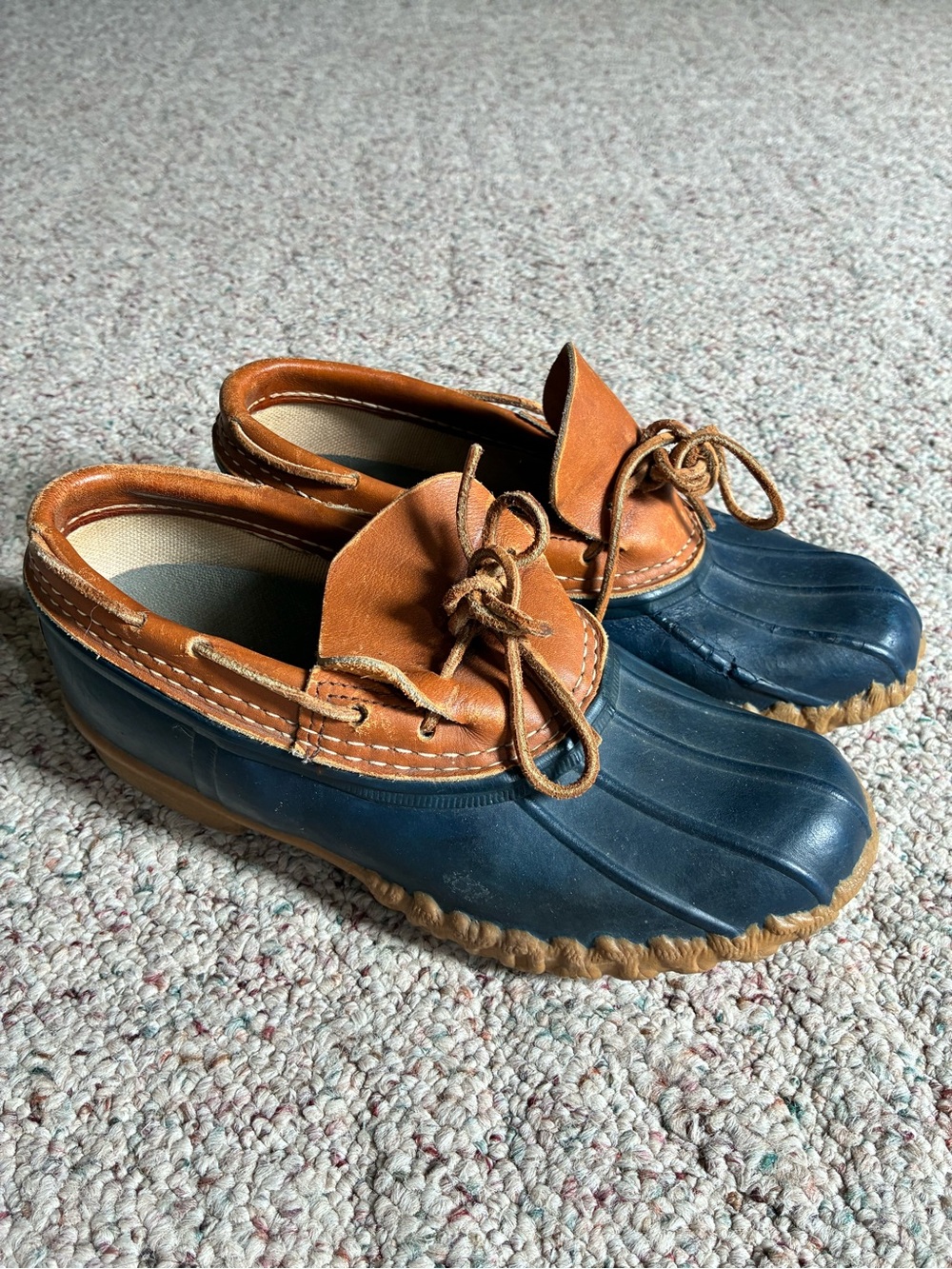 L.L. Bean Navy and Tan Leather Moccasin Duck Shoes